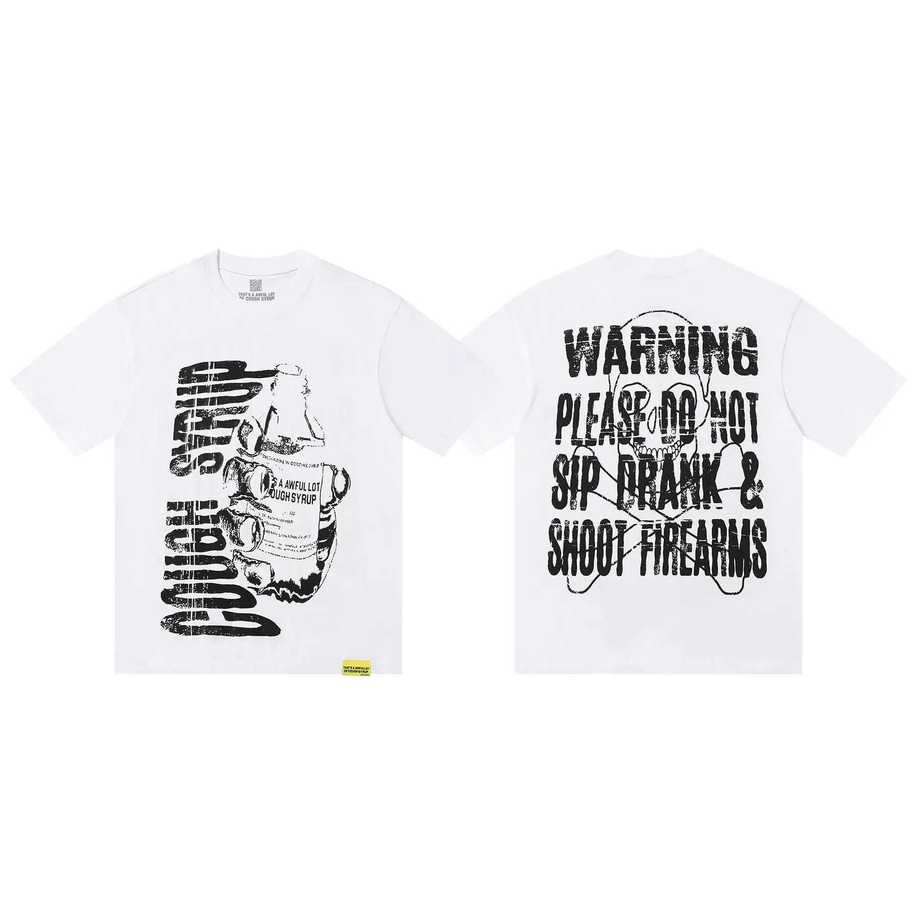 # ｜ THAT'S A AWFUL LOT OF COUGH SYRUP In Stock Real shot American simple trendy brand loose casual T-shirt Fabric (fabric): 32 counts Weight combed double yarn pure cotton Sizes (size): S-M L X L Color (colour): White, Black